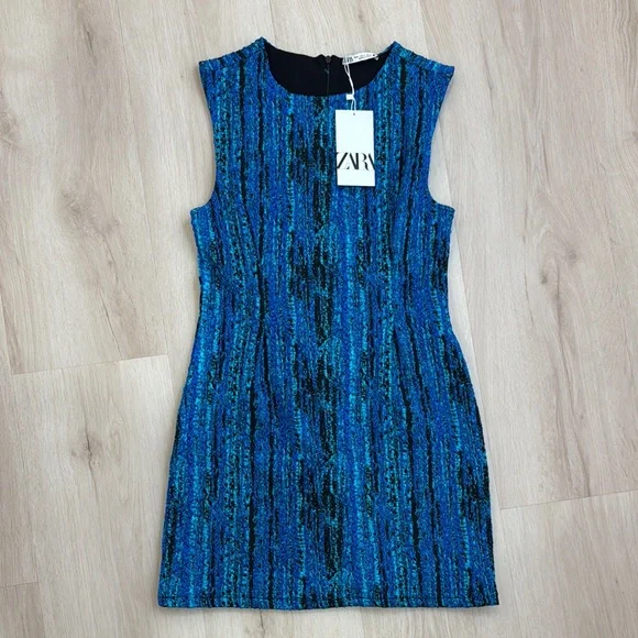 Zara Blue Sheath Mini Dress Sleeveless Crew Neck - Picture 3 of 5